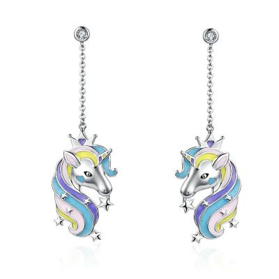 Sterling Silver Delicate Cute Horse Inspired Round Cut Drop Earrings