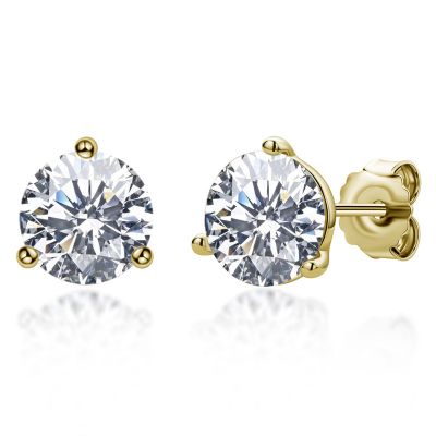 Sterling Silver Classic Three Prong Round Cut Stud Earrings