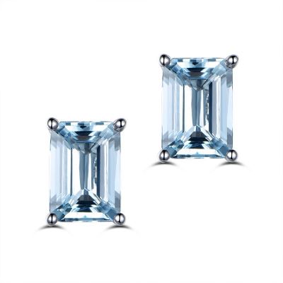 Sterling Silver Elegant Blue Topaz Emerald Cut Stud Earrings