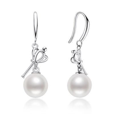 Sterling Silver Unique Round Cut Pearl Drop Earrings