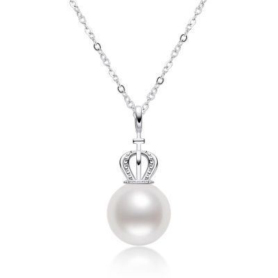 Sterling Silver Elegant Crown Inspired Pearl Necklace