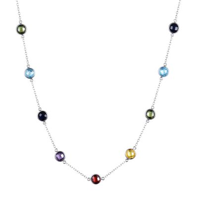 Sterling Silver Elegant Multi Color Round Cut Necklace