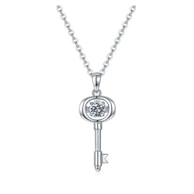 Sterling Silver Simple Key Inspired Round Cut Necklace