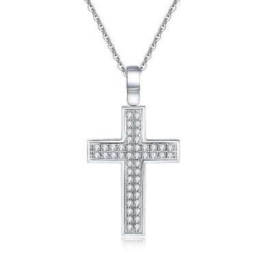 Sterling Silver Simple Cross Design Round Cut Necklace