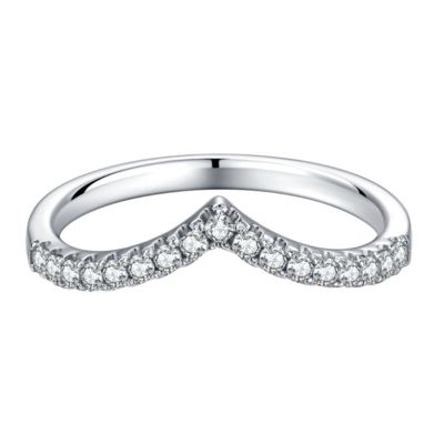 Sterling Silver V Shape Round Cut Women's Eternity Wedding Band