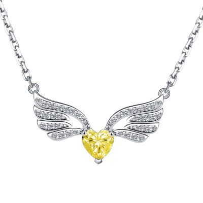 Sterling Silver Delicate Angel Wings Inspired Heart Cut Necklace