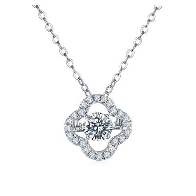 Sterling Silver Delicate Flower Design Halo Round Cut Necklace