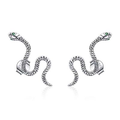 Sterling Silver Delicate Snake Inspired Round Cut Stud Earrings