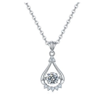 Sterling Silver Drop Shape With Round Cut Necklace