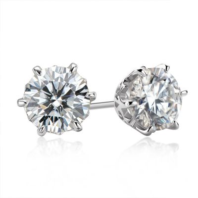 Sterling Silver Classic Six Prong Round Cut Stud Earrings