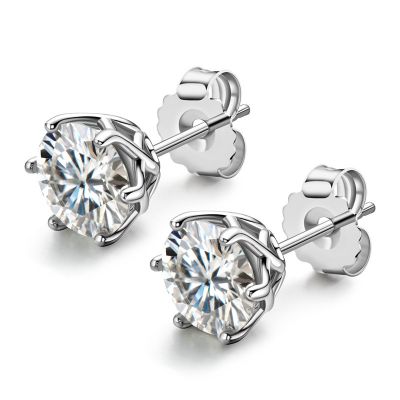 Sterling Silver Simple 2Ct Round Cut Stud Earrings