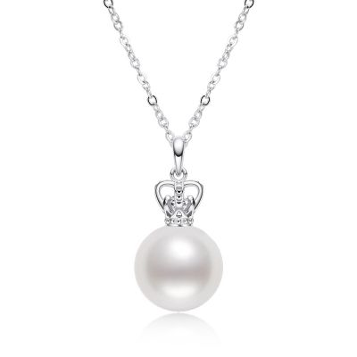 Sterling Silver Classic Crown Inspired Pearl Necklace