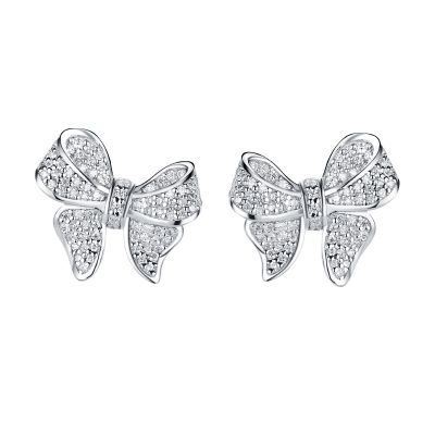 Sterling Silver Classic Bowknot Inspired Round Cut Stud Earrings