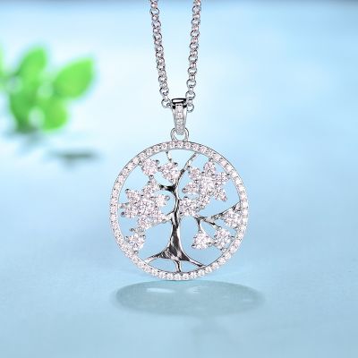 Sterling Silver Elegant Family Tree Inspired Round Cut Necklace