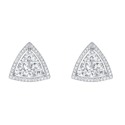 Sterling Silver Trillion Shape Inspired Halo Round Cut Stud Earrings