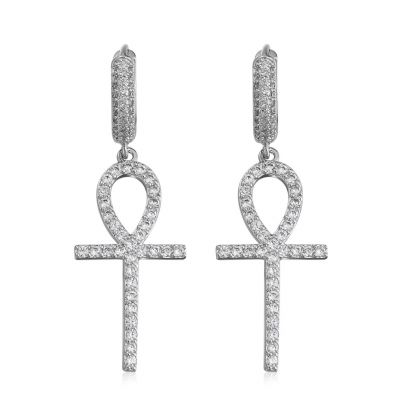 Sterling Silver Elegant Cross Inspired Round Cut Drop Earrings