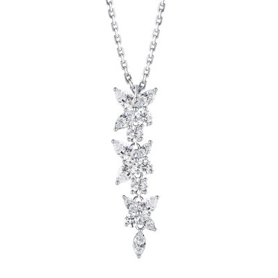 Sterling Silver Classic Floral Marquise Cut Necklace