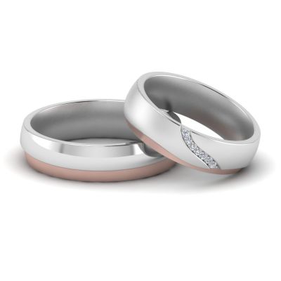 Sterling Silver Elegant Two Tone Round Cut Wedding Band Set