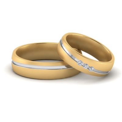 Sterling Silver Elegant Two Tone Round Cut Wedding Band Set