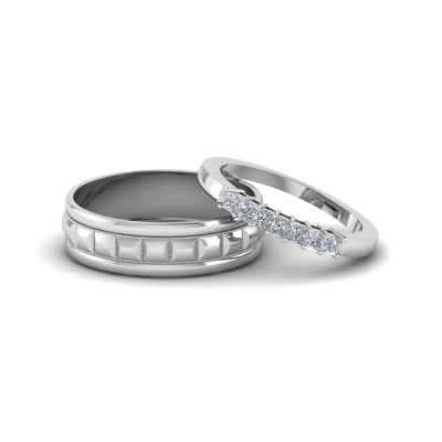 Sterling Silver Elegant Princess Cut Wedding Band Set