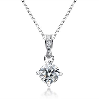 Sterling Silver Classic Four Prong Round Cut Necklace