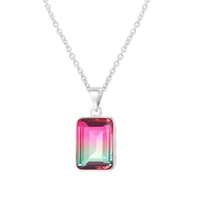 Sterling Silver Simple Design Emerald Cut Watermelon Necklace