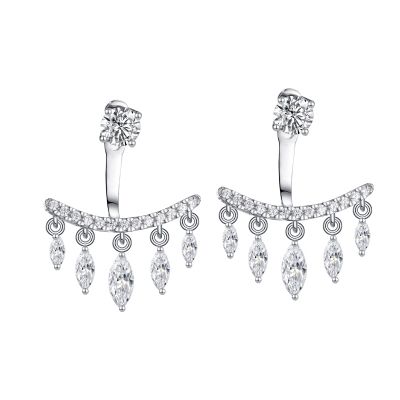 Sterling Silver Classic Round And Marquise Cut Stud Jacket Earrings