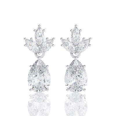 Sterling Silver Delicate Pear With Marquise Cut Drop Earrings