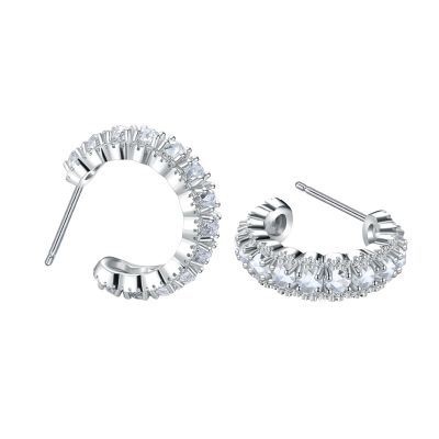 Sterling Silver Triple Row Round Cut Hoop Earrings