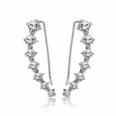 Sterling Silver Simple Round Cut Climber Earrings