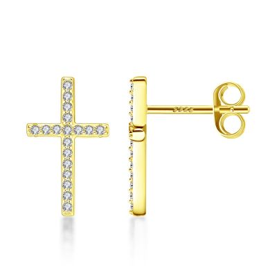 Sterling Silver Elegant Cross Design Round Cut Stud Earrings