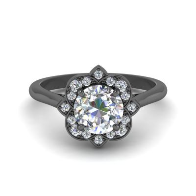 Sterling Silver Delicate Flower Inspired Halo Round Cut Engagement Ring