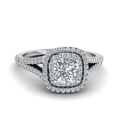 Sterling Silver Elegant Split Shank Double Halo Cushion Cut Engagement Ring