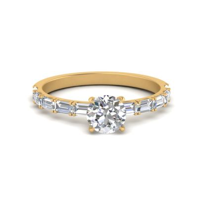 Sterling Silver Classic Round With Baguette Cut Engagement Ring