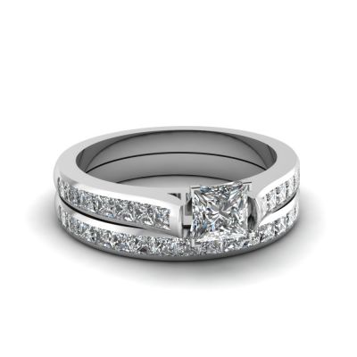 Sterling Silver Simple Princess Cut Wedding Ring Set