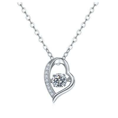 Sterling Silver Elegant Heart Design Round Cut Necklace