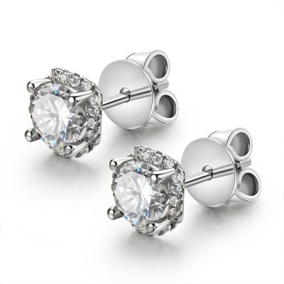 Sterling Silver Floral Halo Round Cut Stud Earrings