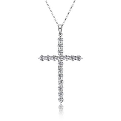 Sterling Silver Elegant Cross Design Round Cut Necklace