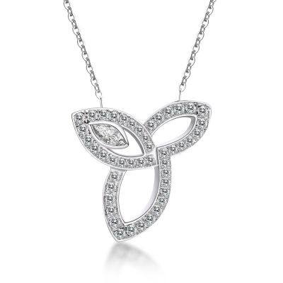 Sterling Silver Elegant Leaf Design Marquise Cut Necklace