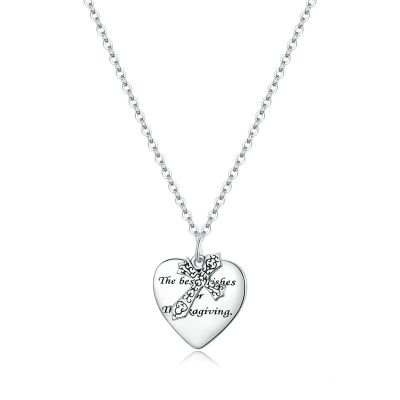 Sterling Silver Elegant Cross With Heart Shape Design Necklace