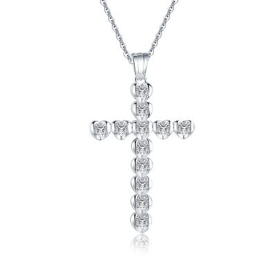 Sterling Silver Delicate Cross Heart Shape With Round Cut Necklace