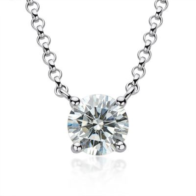 Sterling Silver Classic Four Prong Round Cut Necklace