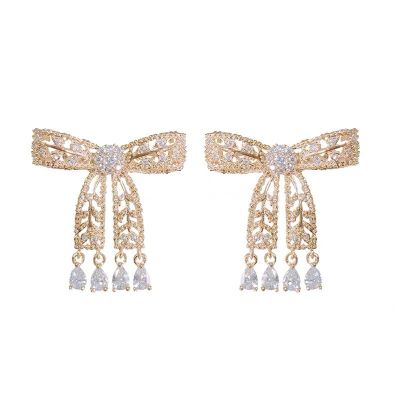 Sterling Silver Elegant Bowknot Inspired Pear Cut Drop Earrings