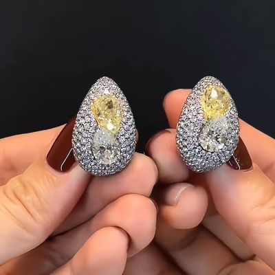 6.0CT Wong Rain Sterling Silver Pear Lab Citrine Gemstone Earrings