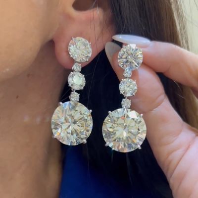 25.0 CT Sparkle Round Cut Big Diamond earrings