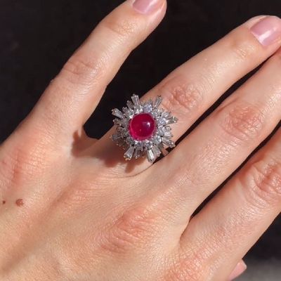 3.75 Carat Round Cut Natural Ruby Engagement Ring