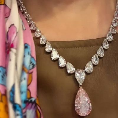 60 Carats Pear Cut Fancy Pink Sapphire Handmade Necklace