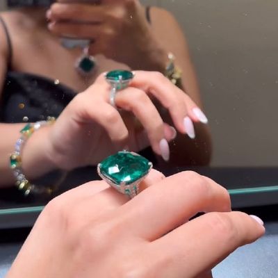 31.0 Carat Cushion Cut Colombian Emerald And Diamond Ring