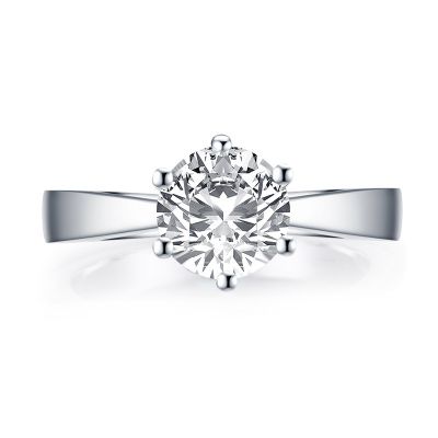 Sterling Silver Six Prong Round Cut Solitaire Engagement Ring