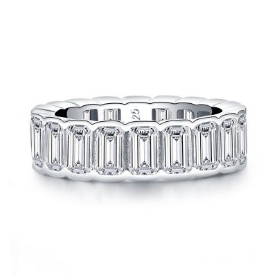 Sterling Silver Emerald Cut Women's Eternity Wedding Band